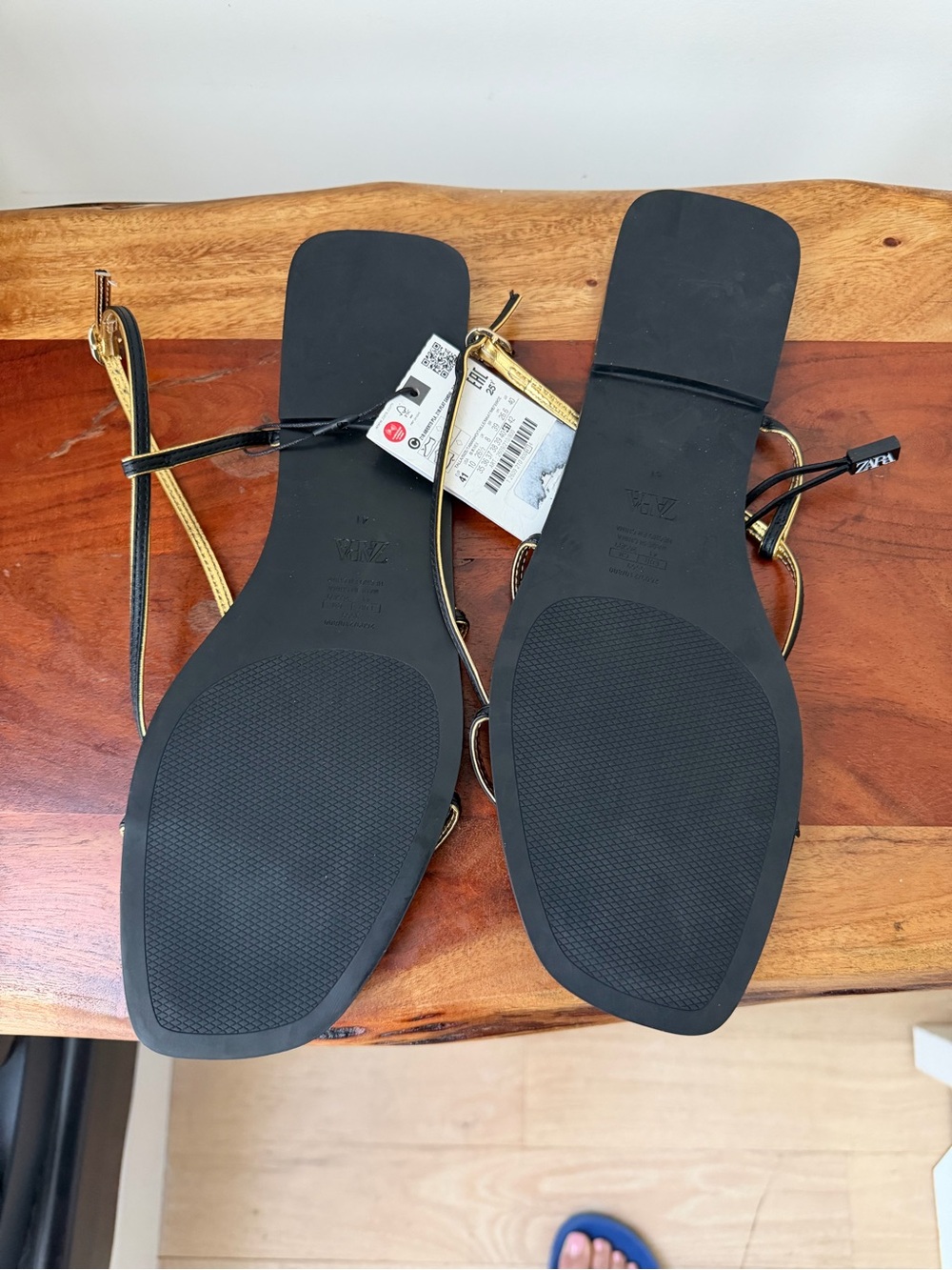 Zara Black Strappy Flat Square Toe Shoes Sandals - Picture 5 of 5
